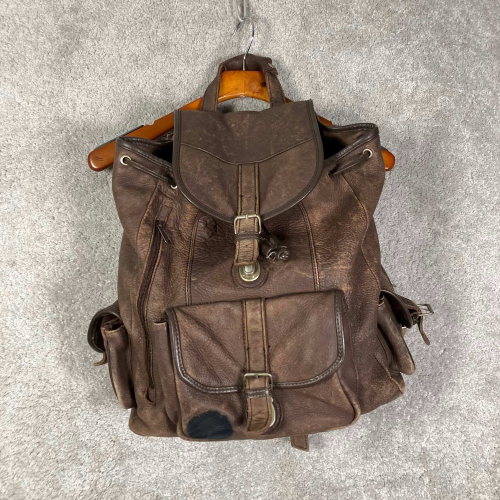 Vintage Leather Drawstring Backpack Brown Distressed Genuine Cowhide Unisex